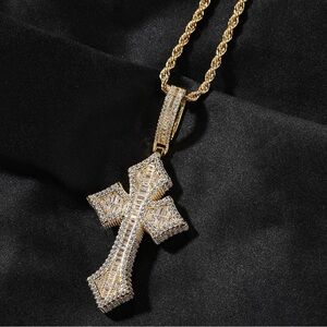 Rope Link Chain Pendant, Moissanite and Gold 24inches